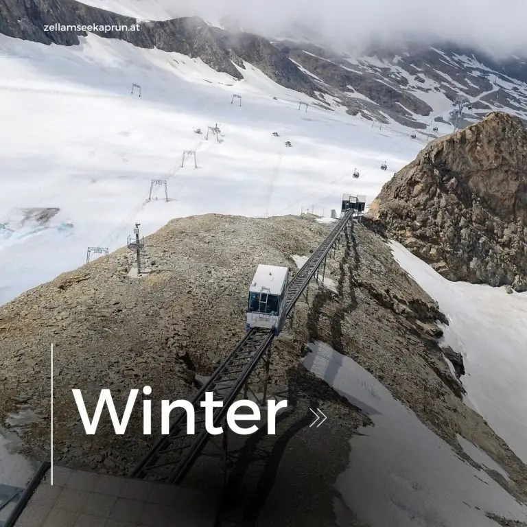 Skifahren in Kaprun am Kitzsteinhorn-Gletscher mit verschneiten Pisten