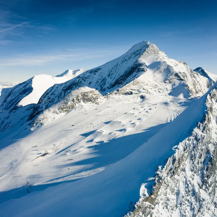 Aerial view of the Kitzsteinhorn glacier ski area