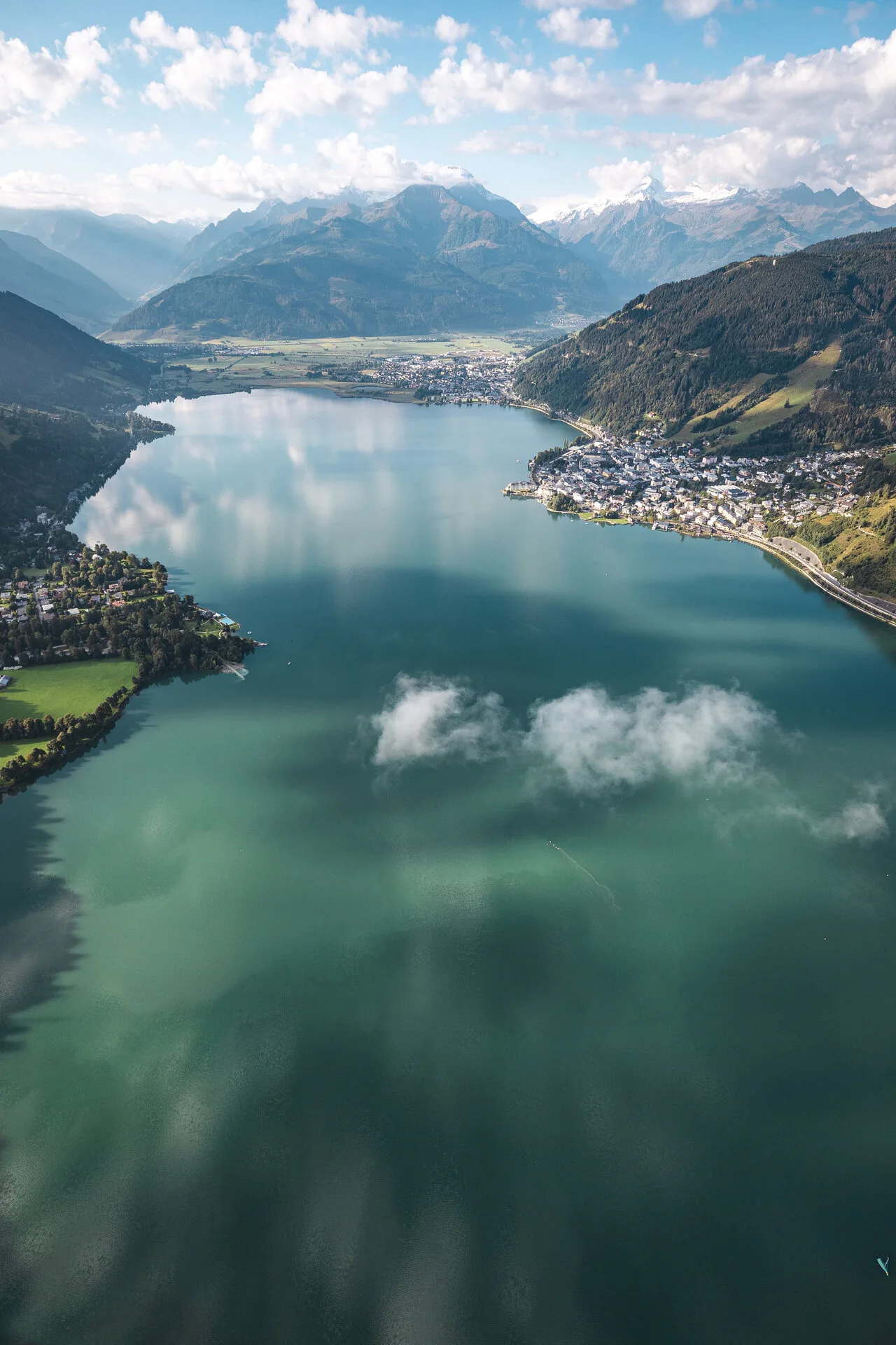 View of Lake Zell from above in Zell am See-Kaprun, Austria