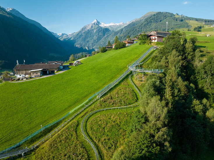 Der Maisi Flitzer in Kaprun aus der Vogelperspektive