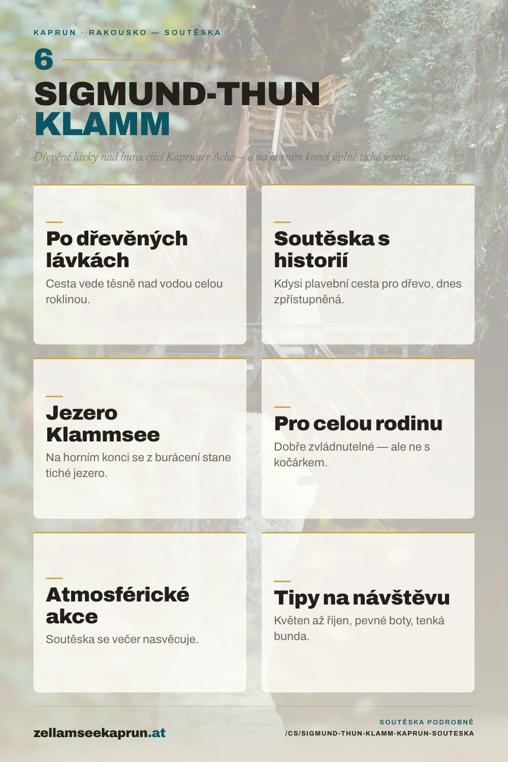 Soutěska Sigmund-Thun-Klamm v Kaprunu – pěšky vodní roklinou