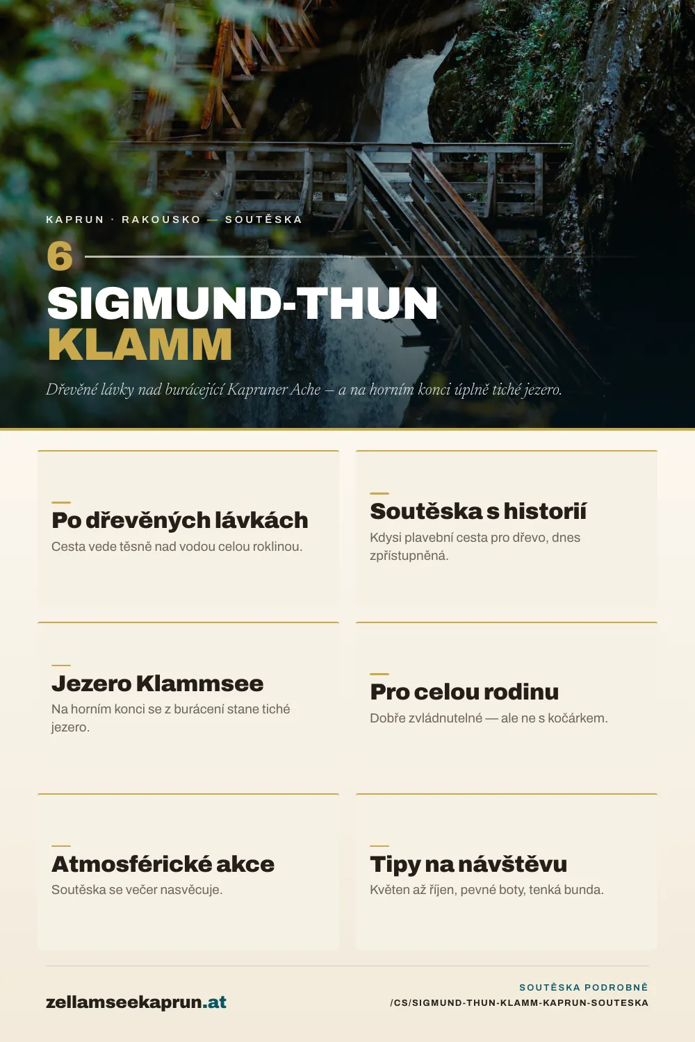 Soutěska Sigmund-Thun-Klamm v Kaprunu – pěšky vodní roklinou